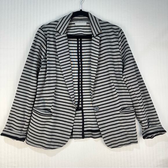 Olivia Moon Striped Black/Gray Stretch Knit Blazer Jacket Women's Size Medium - Picture 4 of 8